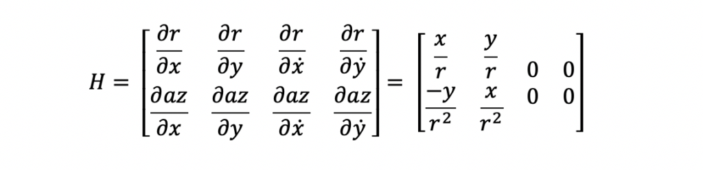 state to measurement transition matrix H. Jacobian matrix.